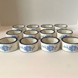 Vintage Avon White and Blue Floral Napkin Rings Porcelain/Ceramic Set of 12